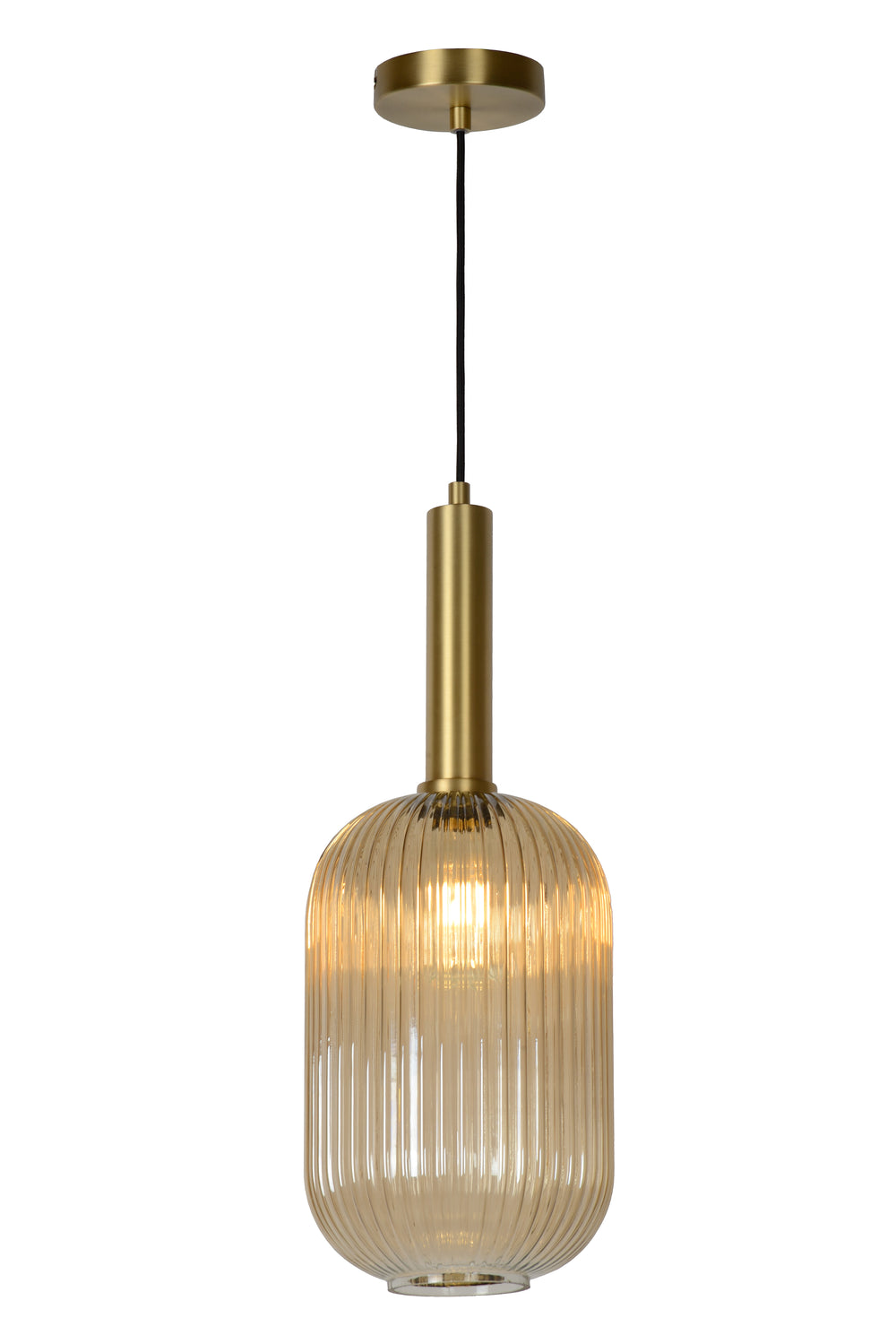 Lucide MALOTO lampada a sospensione vintage, 1xE27, 40W max, vetro ambra, finitura bronzo, altezza regolabile, IP20