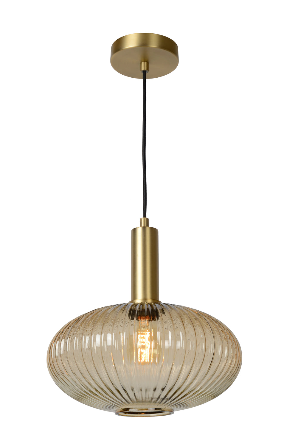 Lucide Maloto vintage hanging lamp, 1xE27, amber glass, metal bronze finish, Ø30cm, height adjustable, IP20