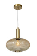 Lucide Maloto vintage hanging lamp, 1xE27, amber glass, metal bronze finish, Ø30cm, height adjustable, IP20