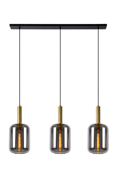 Lucide JOANET hanging lamp 3xE27 fumé glass shades, matte gold finish, height adjustable, dimmable, IP20 indoor