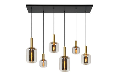 Lucide JOANET hanging lamp, 6xE27 sockets, bronze with fumé glass, modern rectangular design, IP20, 1320mm