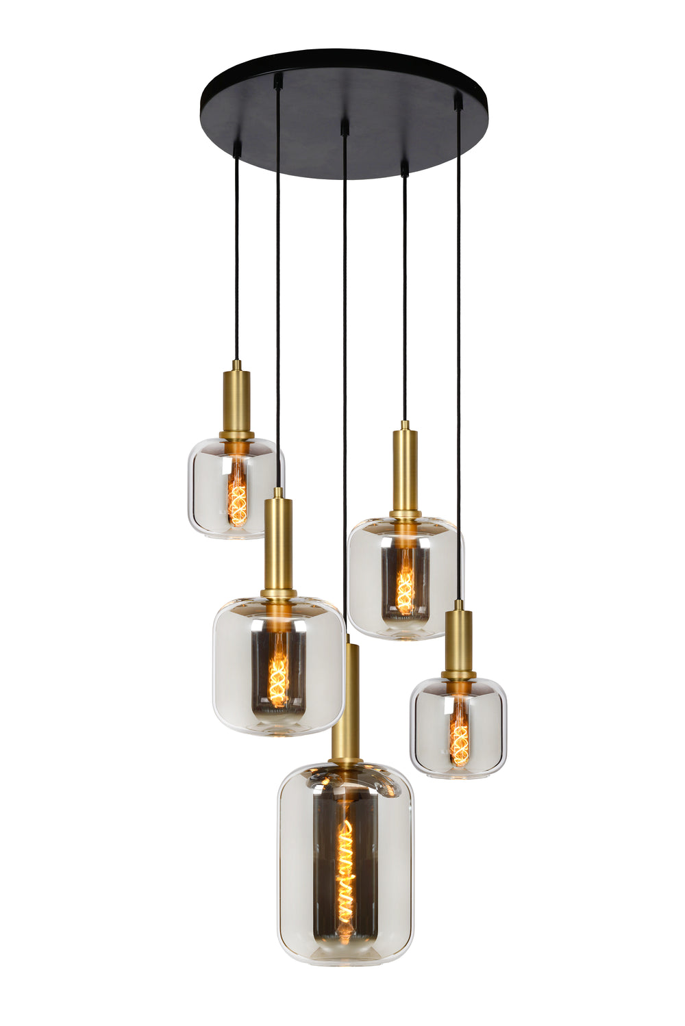 Lampada a sospensione Lucide JOANET Ø66cm, 5xE27, dimmerabile, altezza regolabile, Bronzo con vetro fumé, IP20