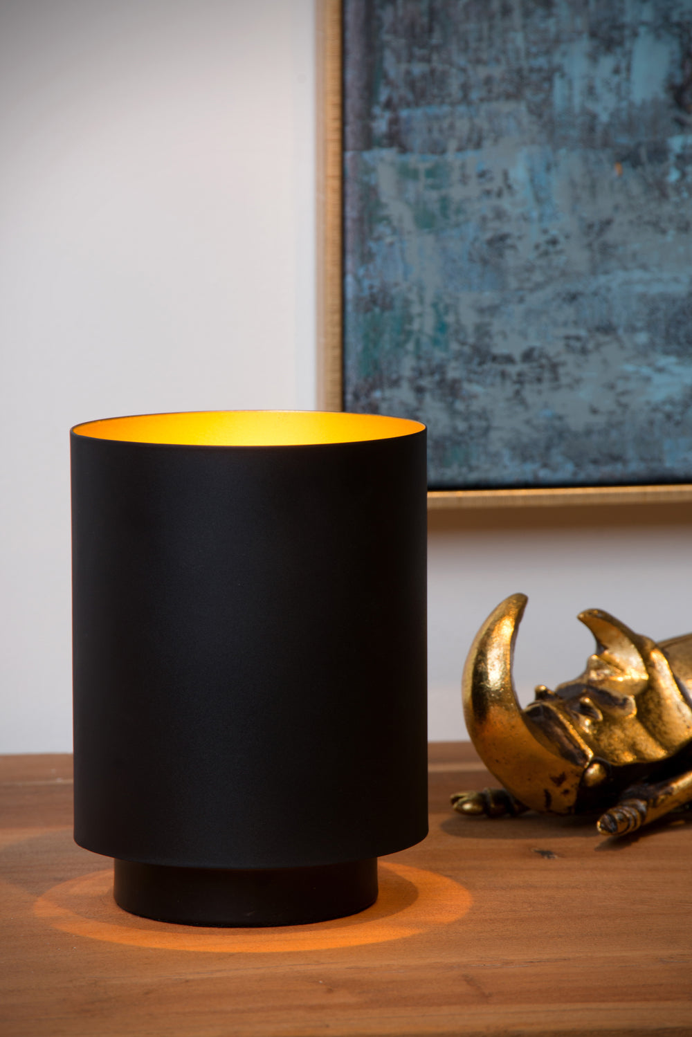 Lucide SUZY vintage table lamp, cylinder metal, Sandy Black Gold finish, E14 socket, 220-240V, IP20