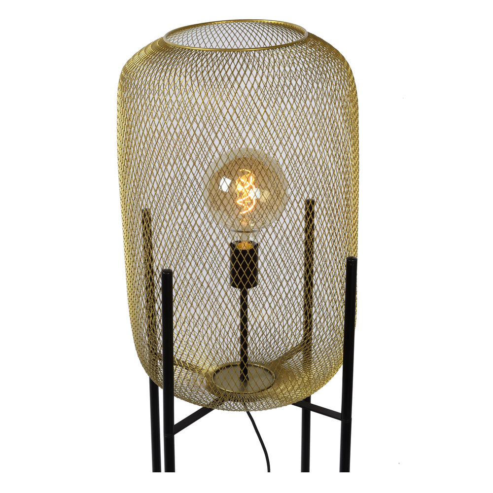 Lucide Mesh floor lamp, vintage metal cylinder, E27 socket, 40W max, IP20, matt black & gold finish