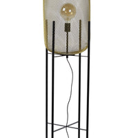 Lampada da terra Lucide Mesh, cilindro in metallo vintage, attacco E27, max 40W, IP20, finitura nero opaco e oro