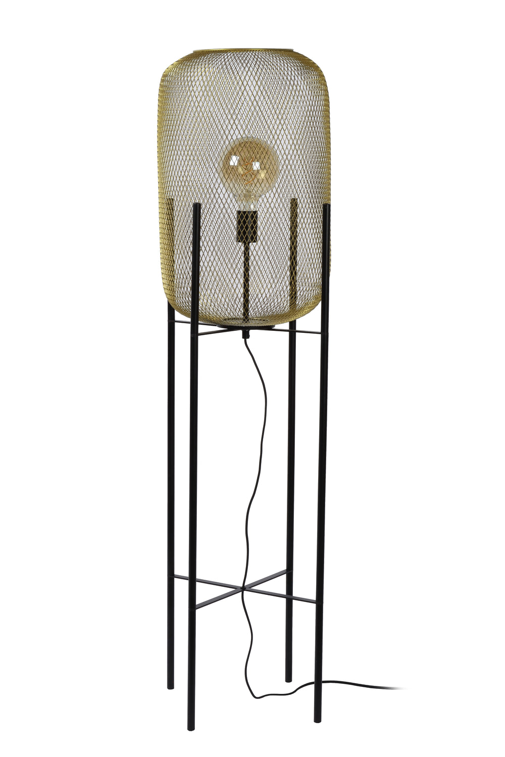 Lucide Mesh floor lamp, vintage metal cylinder, E27 socket, 40W max, IP20, matt black & gold finish