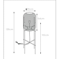 Lampada da terra Lucide Mesh, cilindro in metallo vintage, attacco E27, max 40W, IP20, finitura nero opaco e oro