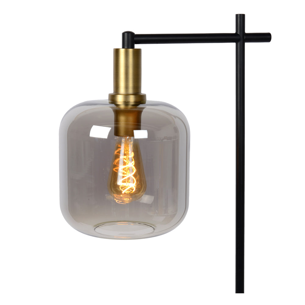 Lampada da terra Lucide Joanet Vetro Fumè design moderno con attacco E27, Base in acciaio nero, Uso interno IP20