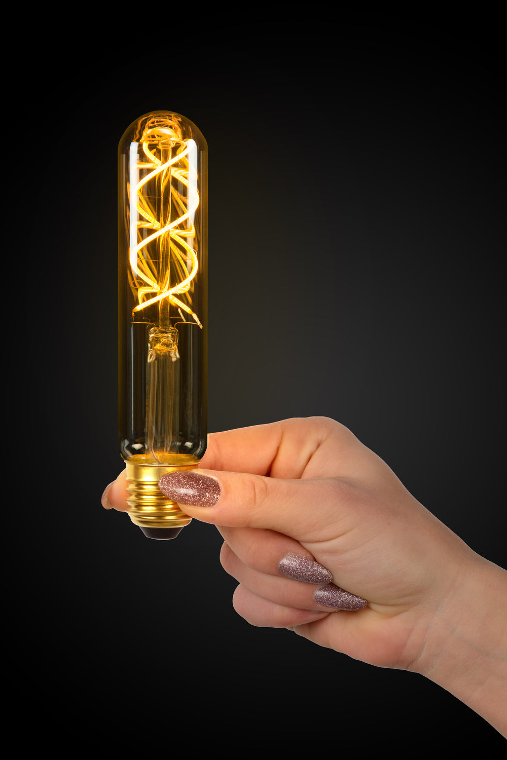 Lucide T32 LED filament lamp E27 4.9W 2200K dimmable Amber glass tube 380 lumens vintage style
