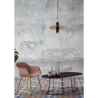 Lampada a sospensione moderna Lucide SELIN Ø35cm, 1xGU10, metallo Nero e Ottone Giallo, altezza regolabile, IP20