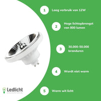 Spectrum LED Spot GU10 AR111 12W 3000K Bianco Caldo 800 lumen fascio 20° 230V non dimmerabile