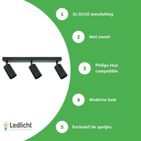 Faretto LED da soffitto Spectrum Bardo 3x GU10 Nero IP20 corpo in alluminio 230V illuminazione da interno