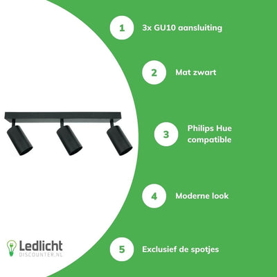 Faretto LED da soffitto Spectrum Bardo 3x GU10 Nero IP20 corpo in alluminio 230V illuminazione da interno