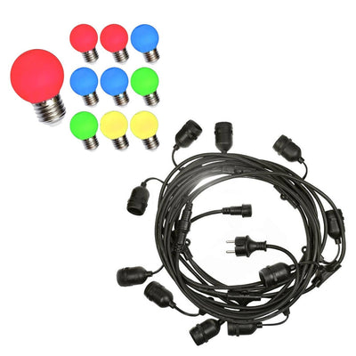 Spectrum 10m LED light string with G45 mixed color bulbs, 1W, E27 base