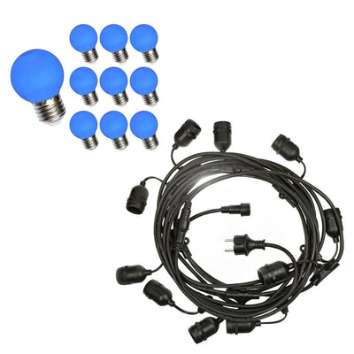 Spectrum 10m LED string lights with 10x G45 blue bulbs, 1W, IP20 E27