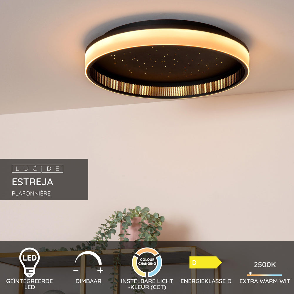 Lucide ESTREJA LED ceiling light 40cm dimmable CCT 2500K-3000K 40W 5500 lumens Black IP20 modern round