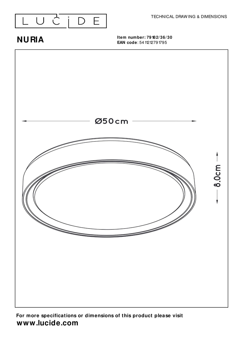 Lucide NURIA LED ceiling light 36W 2700K 3-Step Dim round Ø50cm Black modern IP20