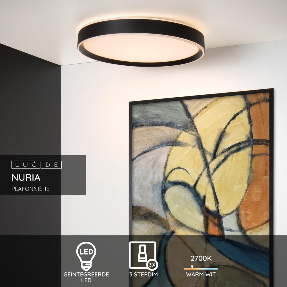 Lucide NURIA Plafoniera LED 36W 2700K Dimmer a 3 livelli rotonda Ø50cm Nero moderno IP20