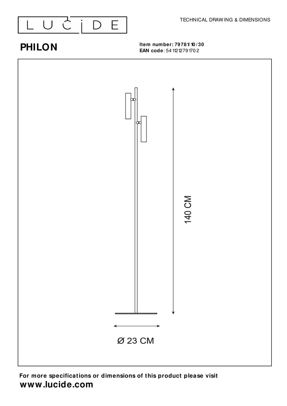 Lampada da lettura LED Lucide PHILON, 2x4.5W 3000K dimmerabile con controllo touch, 220-240V, IP20, Nero, 140cm