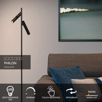 Lampada da lettura LED Lucide PHILON, 2x4.5W 3000K dimmerabile con controllo touch, 220-240V, IP20, Nero, 140cm