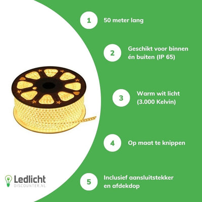 Striscia LED Tsong 50m 3000K bianco caldo, 1521 lumen, IP20, chip Philips, 220-240V, angolo di emissione 120°