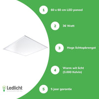 Pannello LED Spectrum 60x60cm Pro Slim Line 36W 4320 lumen 3000K UGR22 Opale Bianco Caldo Garanzia 5 anni