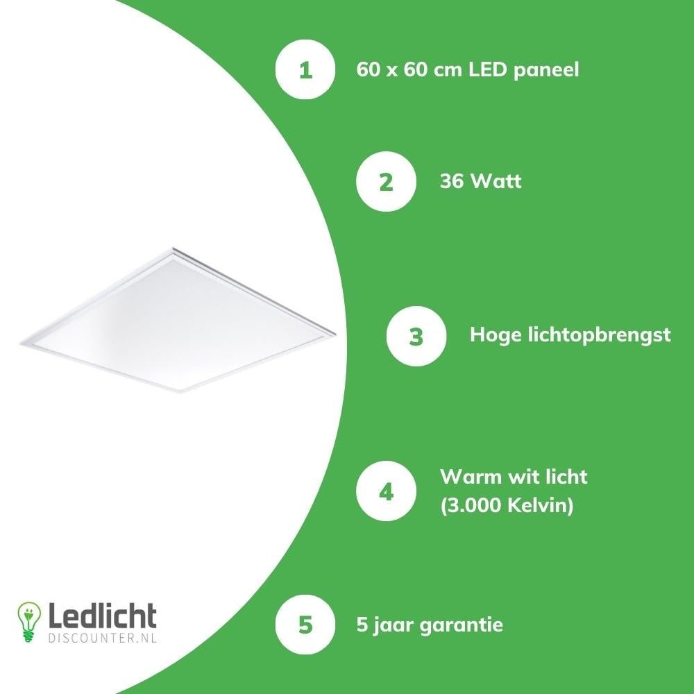 led panel 60x60cm pro slim line 36w 3000k 4320 lumen warm white ugr22 opal