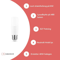 Lampadina LED stick Aigostar E27 T35 6W sostituisce 40W 4000K bianco neutro, senza sfarfallio, Ra80, IP20, CE RoHS