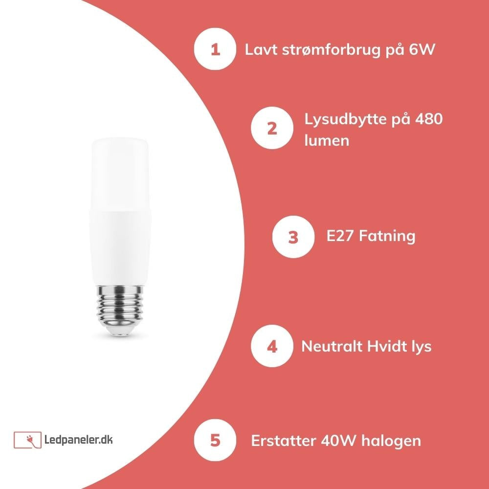 Lampadina LED stick Aigostar E27 T35 6W sostituisce 40W 4000K bianco neutro, senza sfarfallio, Ra80, IP20, CE RoHS