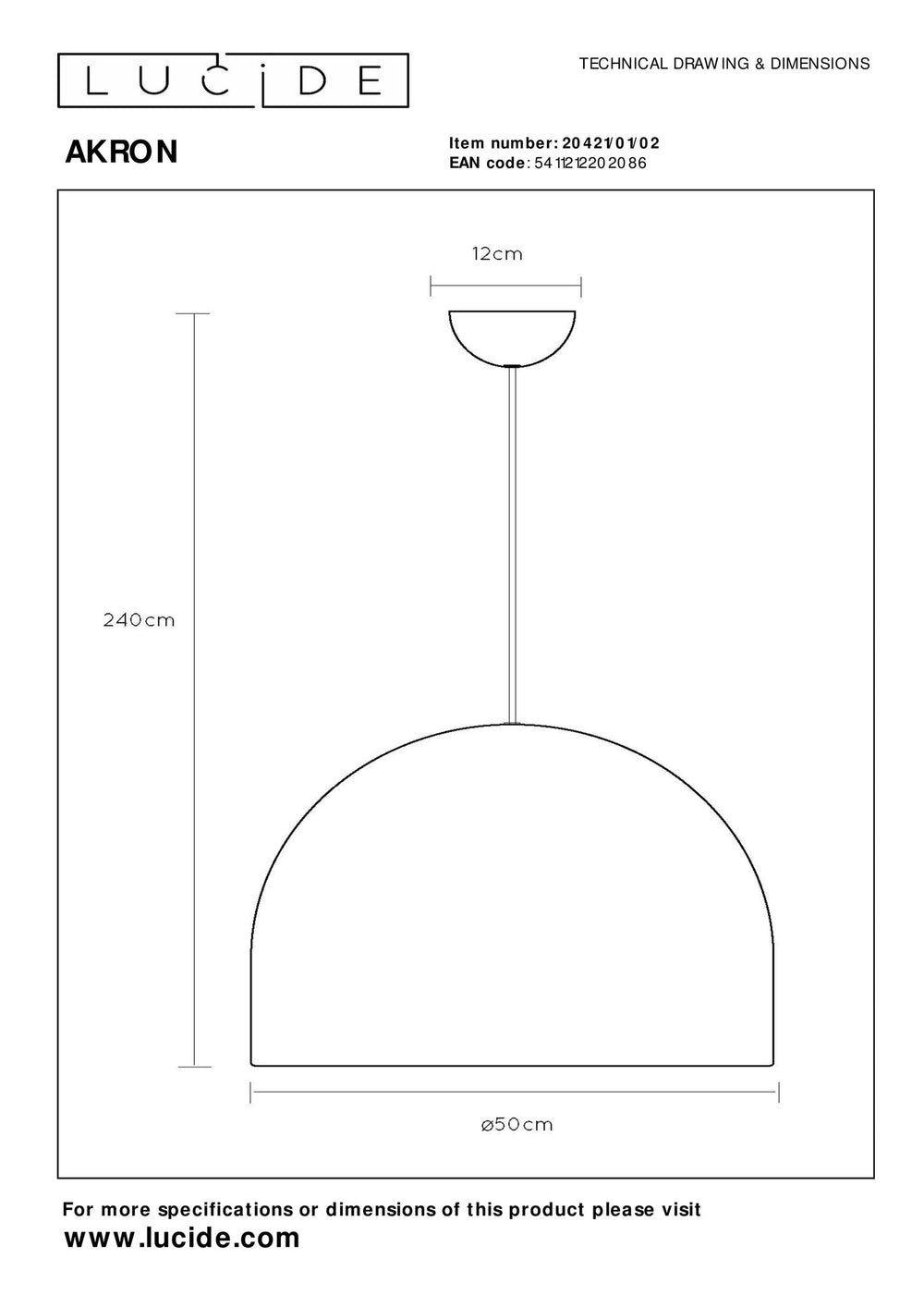 Lucide AKRON LED pendant light E27 50W matte gold aluminum 60mm