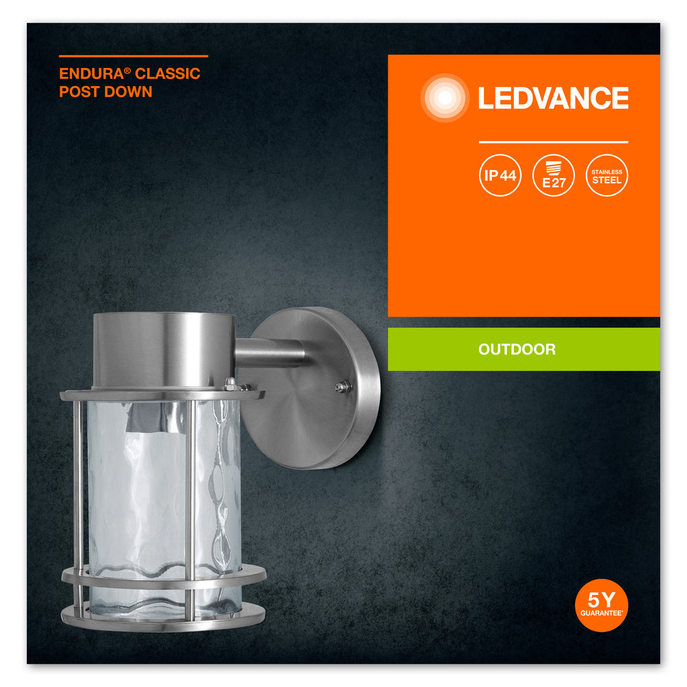 Ledvance ENDURA Classic Post Down E27 outdoor wall light Stainless Steel Glass IP44 220-240V 60W max