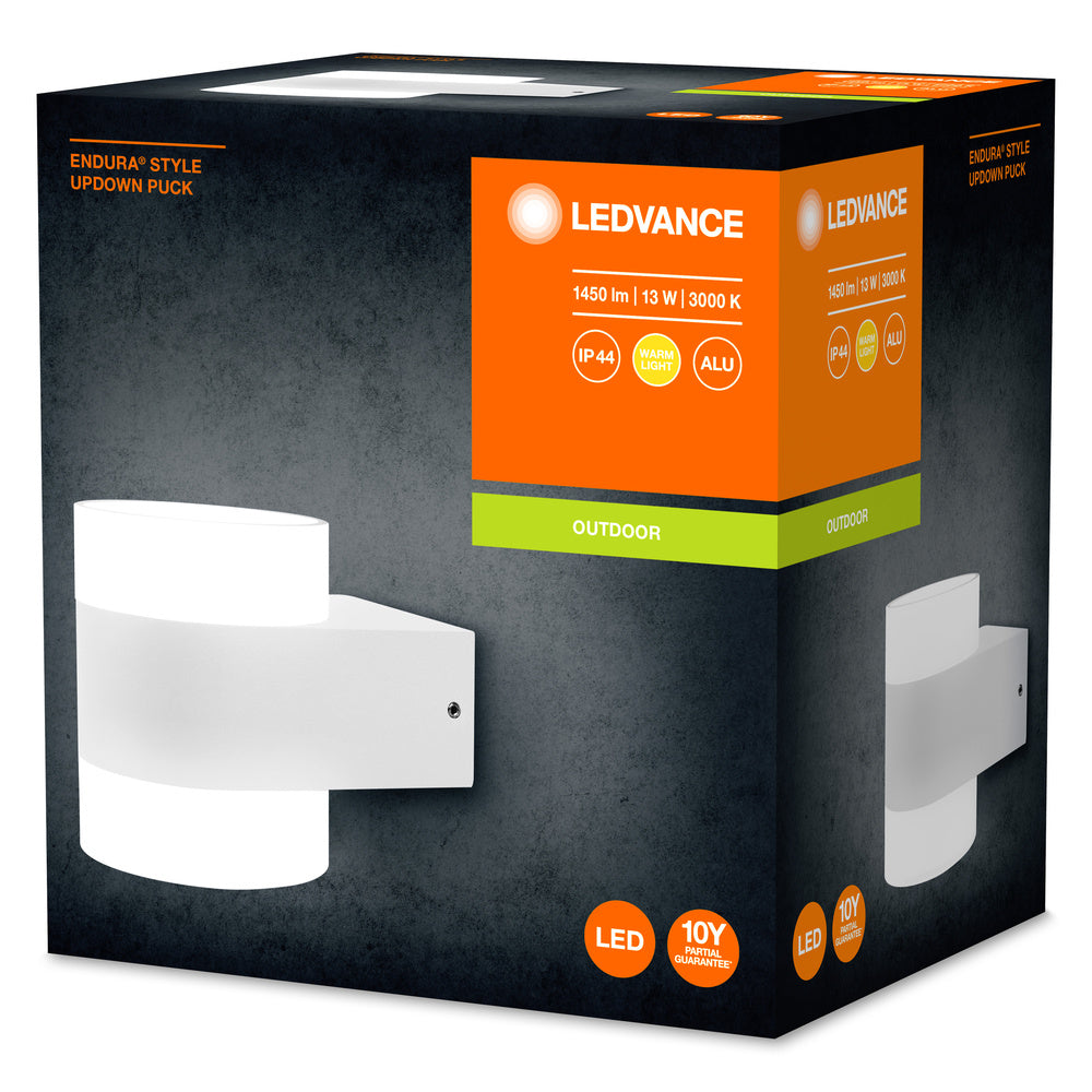 Ledvance ENDURA Style UpDown Puck Lampada da Parete LED 12.5W 3000K 980 lumen IP44 Alluminio Bianco Esterno