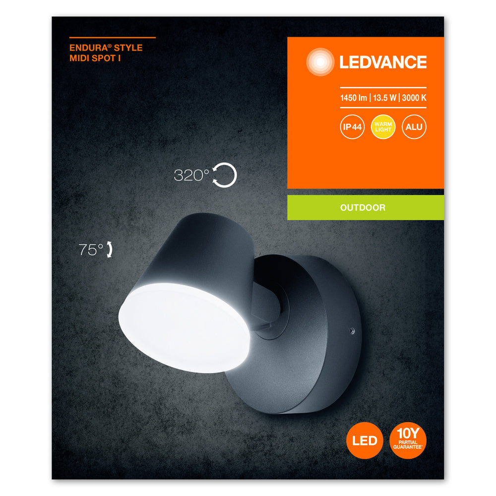 Ledvance ENDURA Style Midi Spot I lampada da parete LED 13.5W 3000K 800 lumen IP44 Grigio Scuro da esterno
