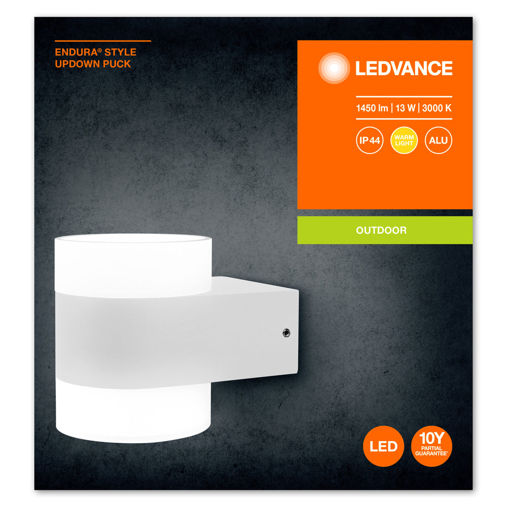 Ledvance ENDURA Style UpDown Puck Lampada da Parete LED 12.5W 3000K 980 lumen IP44 Alluminio Bianco Esterno