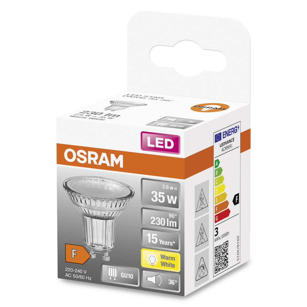 Ledvance Faretto LED GU10 2.6W 2700K 230 lumen 36° Argento Da Soffitto o Da Parete IP20