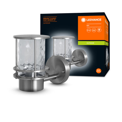 Ledvance ENDURA Classic Post Sensor Up E27 lampada da parete per esterni in acciaio inox IP44 con sensore di movimento e luce
