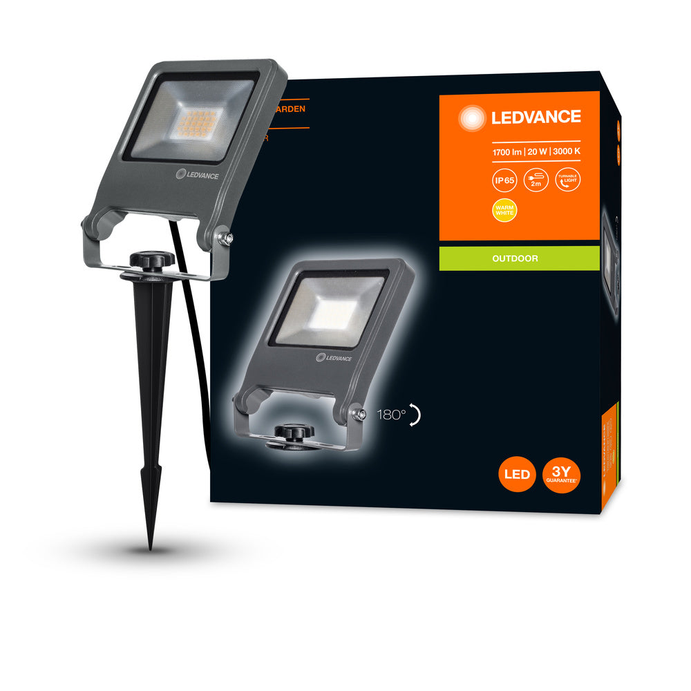 Ledvance ENDURA Garden Flood Spike Lampada LED da Esterno 20W 3000K 1700 lumen IP65 Grigio Scuro