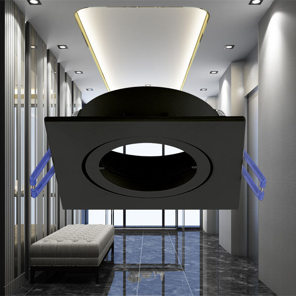 faretto incasso quadrato nero braytron 35w, alluminio, ip20, interno gu10, mr16