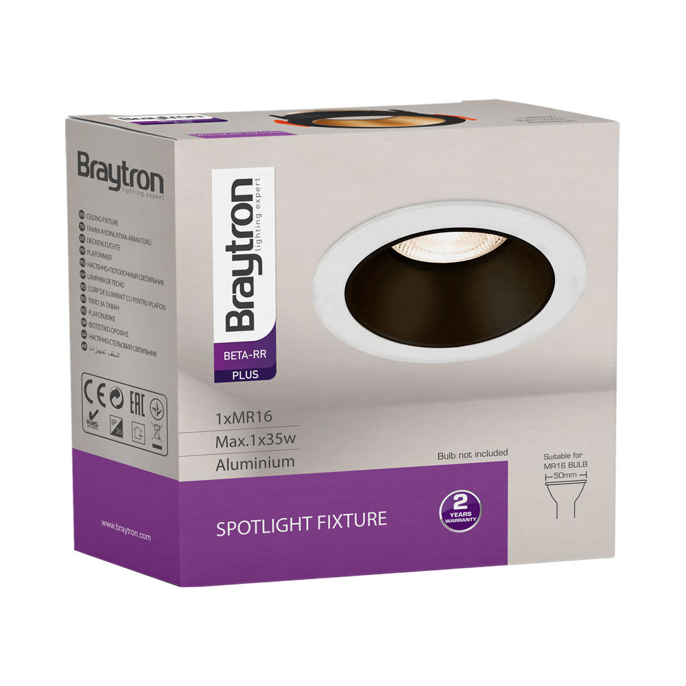 Braytron faretto LED da incasso GU10, max 35W, IP20, rotondo in alluminio Bianco-Nero, foro 85mm 70mm