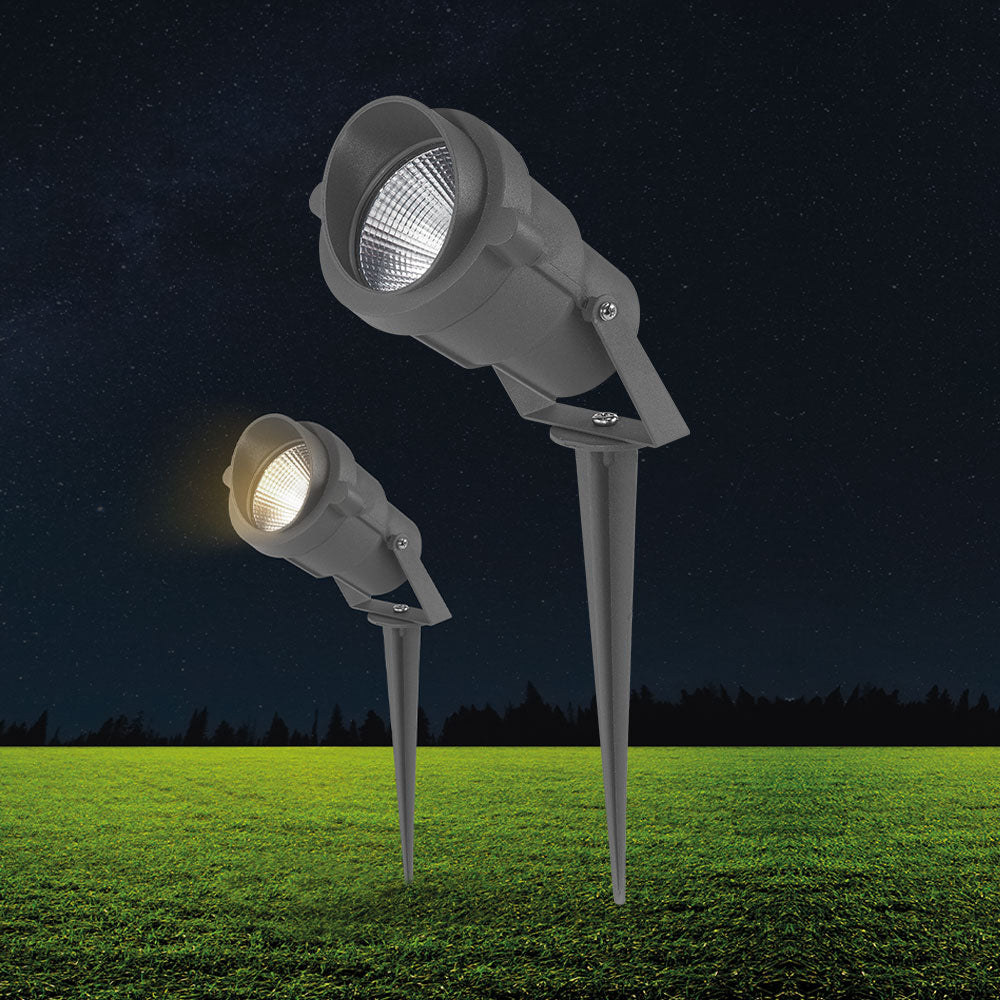 Braytron Faretto LED a picchetto 9W Ambra 220-240V IP65 IK08 da esterno in alluminio Grigio fascio 60°