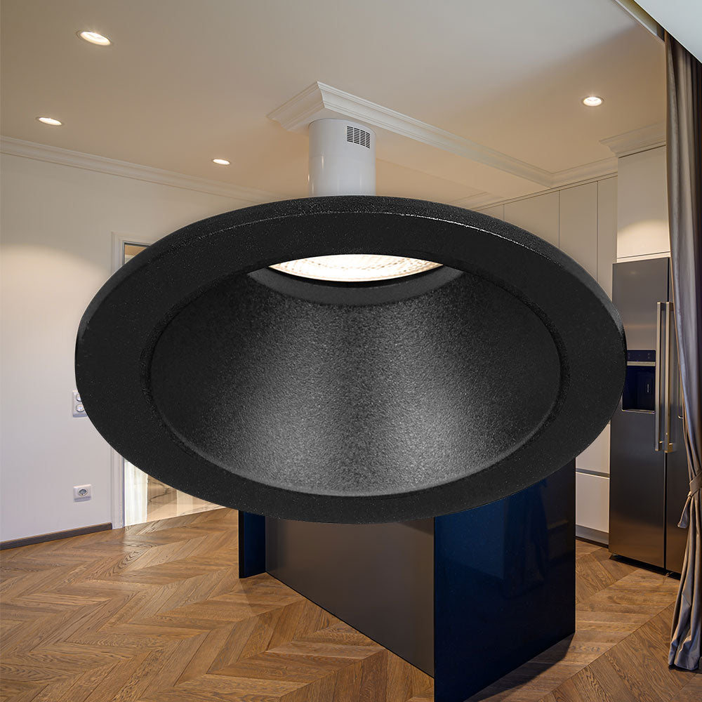 Braytron LED spotlight fixture, MR16 socket, 35W max, IP20 Black aluminium round recessed 85mm cutout 70mm