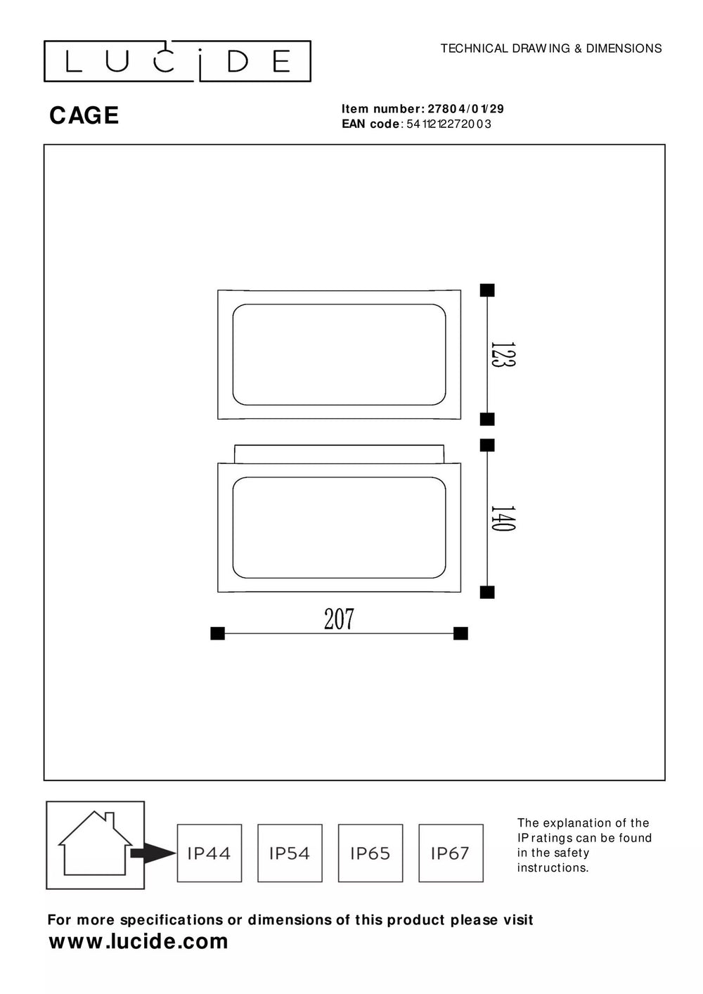 Lucide LED outdoor wall lamp cage with E27 fitting and IP44 rating