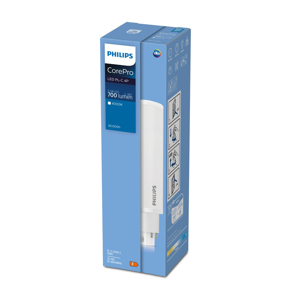 Philips CorePro LED PLC 6.5W G24q-2 3000K 700 lumens PL-C lamp 220-240V non dimmable 120° beam
