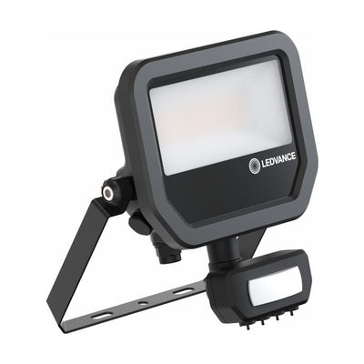 17W black aluminum LED floodlight with motion sensor, 2200 lumen, 830 warm white, IP65