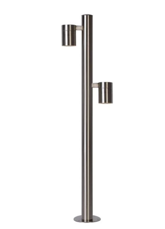 Lampada da esterno con presa Lucide ARNE-LED, 2x5W GU10 LED 2700K, IP44, acciaio inox finitura cromo satinato
