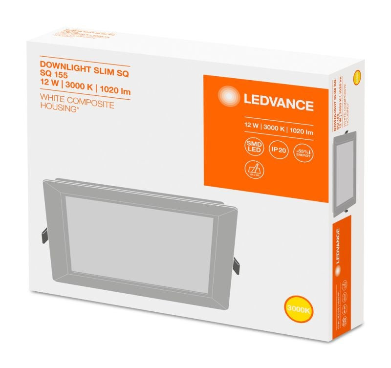 Ledvance LED Downlight Slim Quadrato 12W 4000K 1020 lumen Incasso Soffitto Bianco IP20 155mm