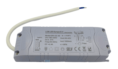 Driver LED dimmerabile Lcb per pannello LED da 36W/40W, 30-42V 1000mA, IP20, taglio fase triac