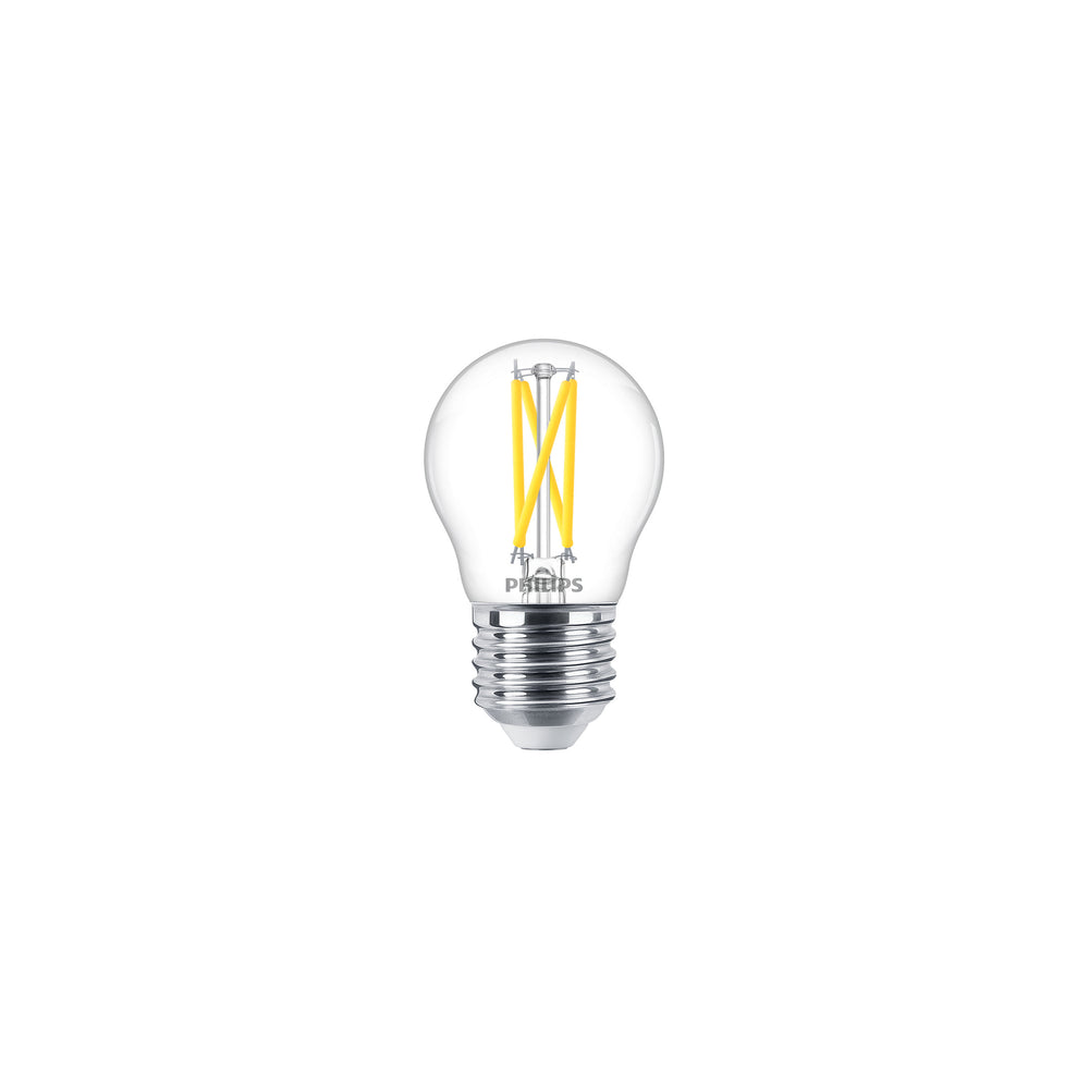 Lampadina Philips MAS LEDLuster 2.5W E27 P45 Vetro Trasparente, 2200K-2700K Warm Glow, 340 lumen, CRI 90, Dimmerabile
