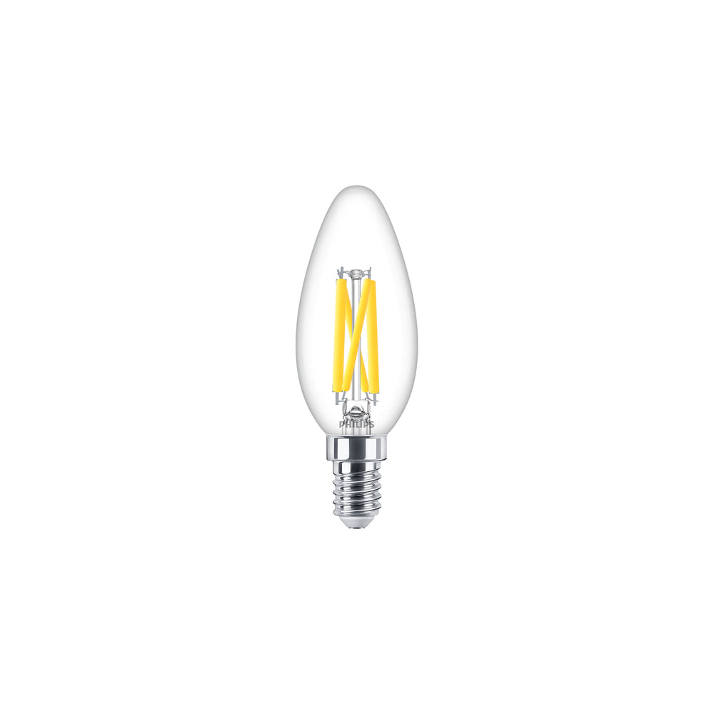 Philips LED Candle 3.4W E14 B35 Clear Warm Glow 2200-2700K dimmable 470 lumens 90CRI glass bulb