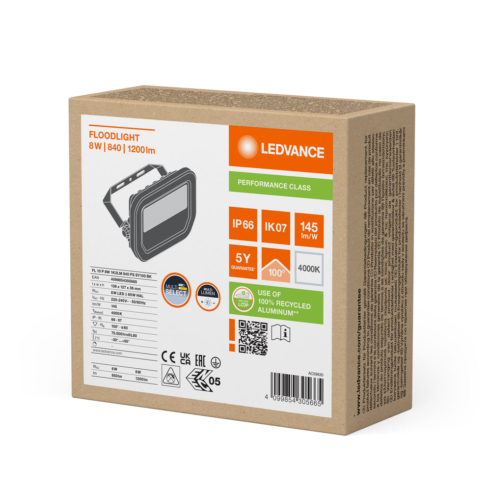 Faretto LED Alluminio Nero 8W 1200 lumen 4000K IP66 fascio simmetrico